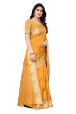 SERONA FABRICS Women's Assam Cotton Silk With Golden Border Thread Embroidered Work Saree With Blouse Piece - Image 3