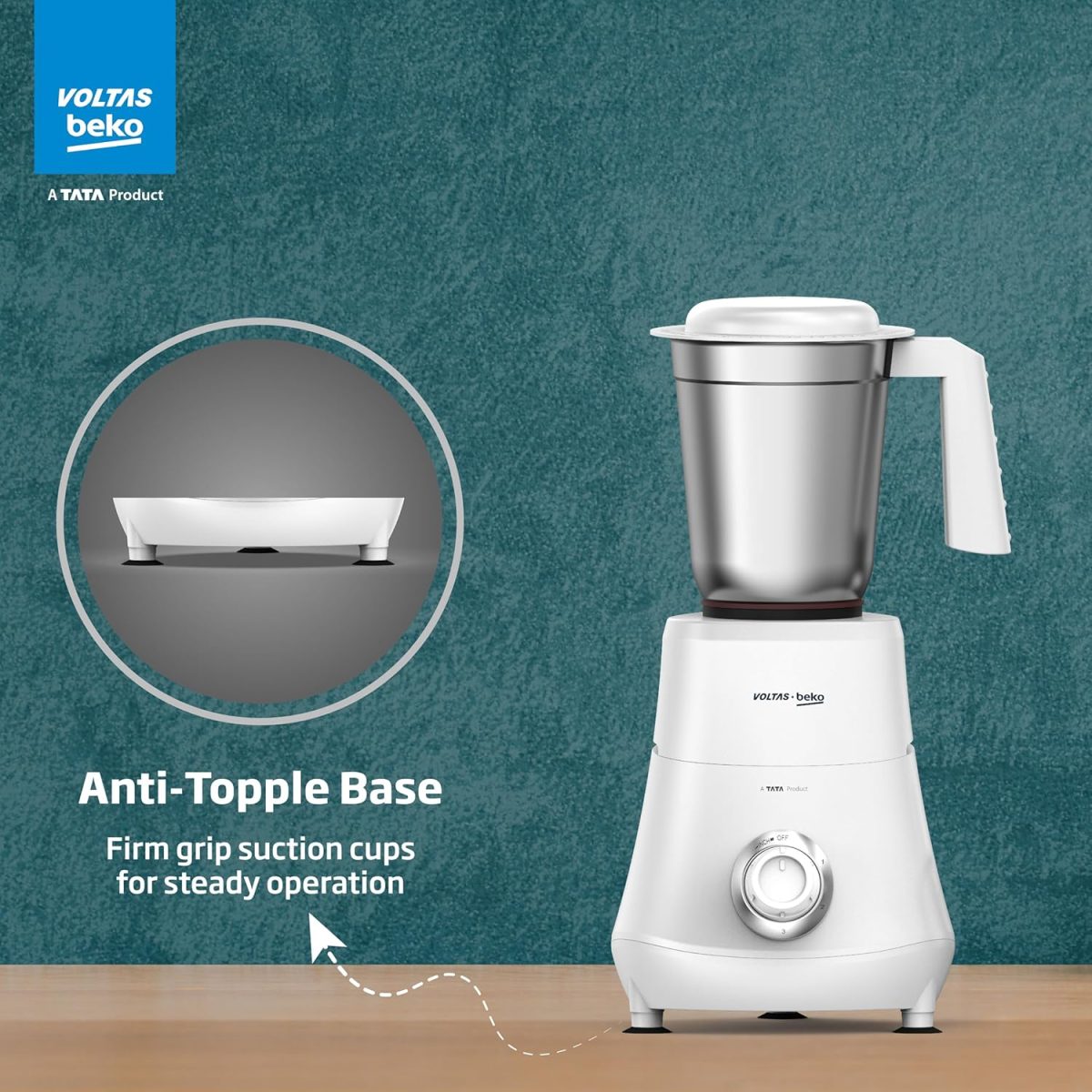 Voltas Beko, A Tata Product Powerfull 500 W Mixer Grinder with GrindX Technology (G5003HP-WH | 3 Jars | White) - Image 9