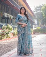 ALMAARI FASHION Handloom Cotton Floral Printed Saree with Tassels on Edges & Attached Blouse Piece | 5.5 Meter Saree + 0.8 Meter Blouse - Image 8