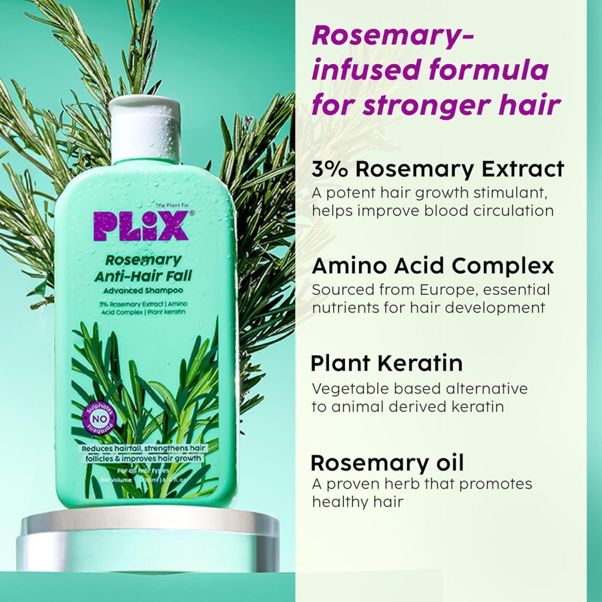 PLIX - THE PLANT FIX Rosemary Anti Hairfall Kit - Serum (30ml), Shampoo (200ml), Conditioner (175ml) & Oil (100ml) | For Hair Thinning, New Hair Growth & More Volume - Image 8