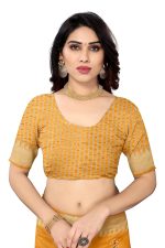 SERONA FABRICS Women's Assam Cotton Silk With Golden Border Thread Embroidered Work Saree With Blouse Piece - Image 5