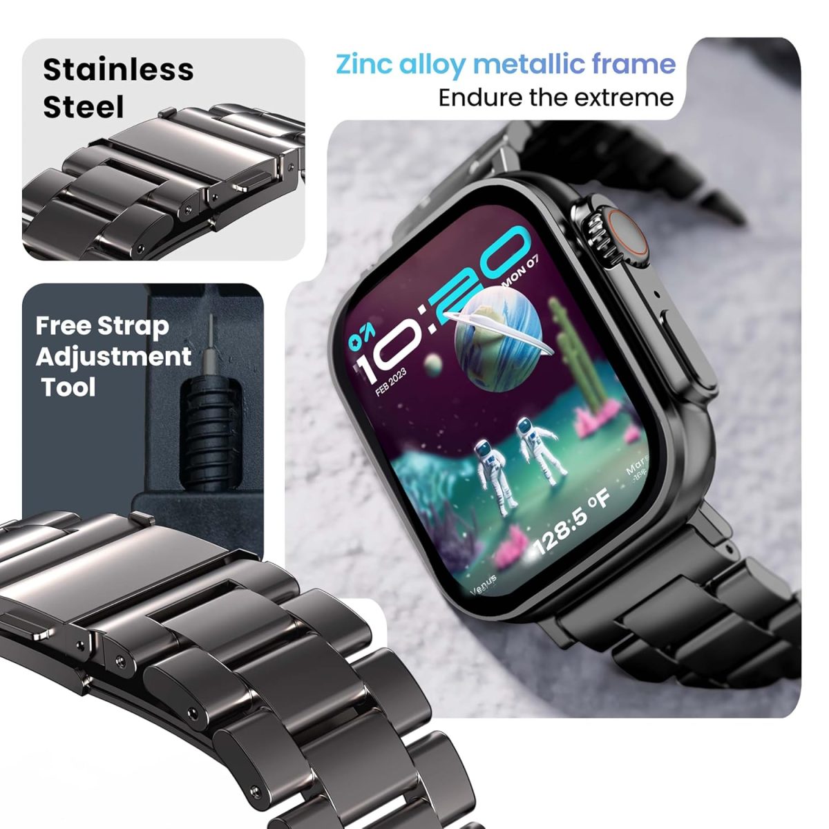GOBOULT Newly Launched Crown Smart Watch 1.95'' Screen, BT Calling, Working Crown, Zinc Alloy Frame, 900 Nits Brightness, AI Voice Assistant, SpO2 Monitoring, 120+ Sports Mode (Chrome) - Image 5
