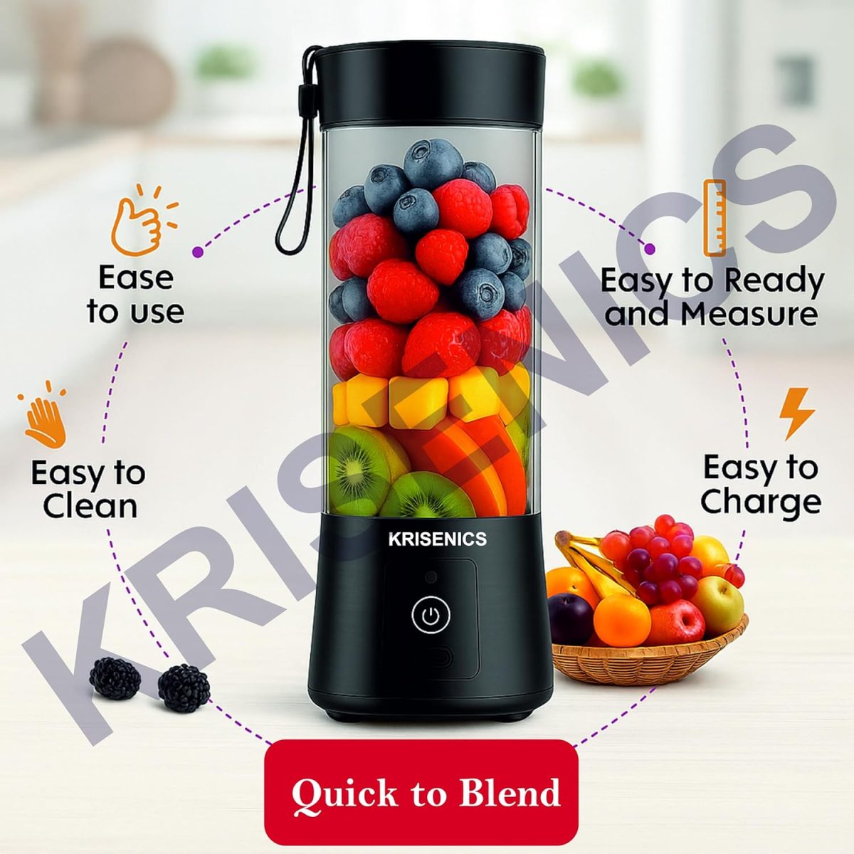 Portable 6-Blade Juicer Blender with built-in Jar,Juice Mixer Bottle,Fruit Juice Machine,USB Rechargeable Personal Size Juicer Grinder for Juices,appliance for Protein&Milk Shakes (Black, 380ML) - Image 8