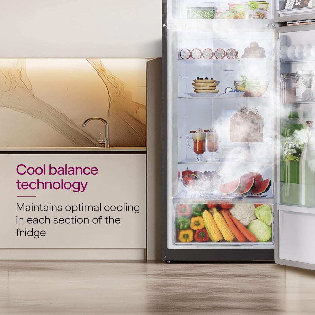Godrej 244 L 2 Star Wood Finish, 30 Days Farm Freshness, Frost Free Inverter Double Door Refrigerator (RT EONVOGUE 280B RI WT WD, Walnut Wood) - Image 4