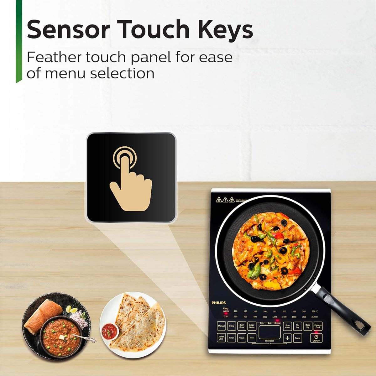 Philips Viva Collection Hd4938/01 2100-Watt Glass Induction Cooktop With Sensor Touch & Full Crystal Glass (Black) - Image 4
