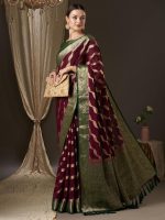 AKHILAM Women's Woven Design Ethnic Motif Georgette Kanjeevaram Saree With Unstiched Blouse Piece (ARYA1301_FL_Parent) - Image 4
