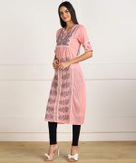 Vahson Lucknow Chikan Hand Embroidered Regular Fit Cotton Kurti Kurta for Women - Image 3