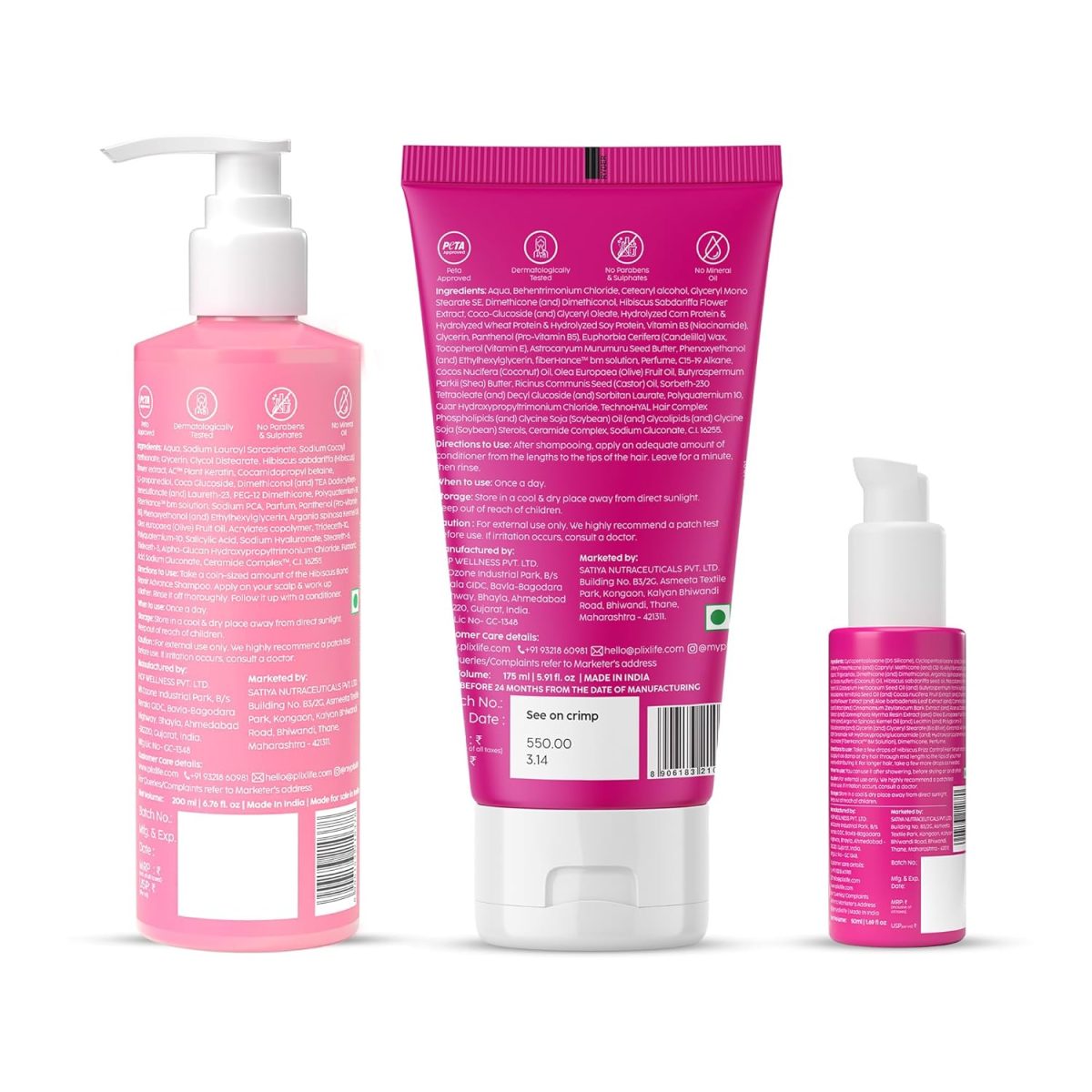 PLIX - THE PLANT FIX Hibiscus Frizz Control Hair Serum 50ml + Bond Repair Shampoo 200ml + Conditioner 175ml | Protects & Smoothes Frizzy Hair| 3x Strength with Fiberhance - Image 2