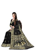 RATNAVALI Women's Bengal Baluchari Banarasi Silk Saree With blouse piece - Image 4