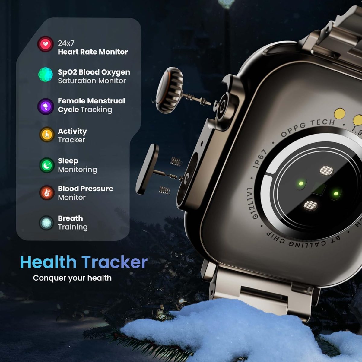 GOBOULT Newly Launched Crown Smart Watch 1.95'' Screen, BT Calling, Working Crown, Zinc Alloy Frame, 900 Nits Brightness, AI Voice Assistant, SpO2 Monitoring, 120+ Sports Mode (Chrome) - Image 13