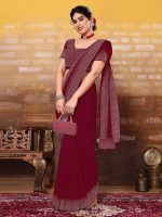 SIRIL Women's Hot Fixing Georgette Saree with Unstitched Blouse Piece - Image 5