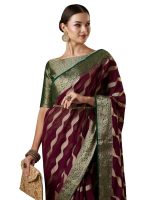 AKHILAM Women's Woven Design Ethnic Motif Georgette Kanjeevaram Saree With Unstiched Blouse Piece (ARYA1301_FL_Parent)