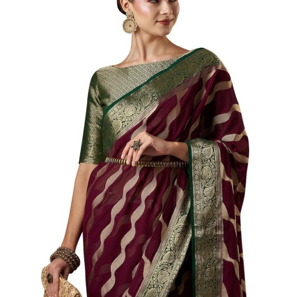 AKHILAM Women's Woven Design Ethnic Motif Georgette Kanjeevaram Saree With Unstiched Blouse Piece (ARYA1301_FL_Parent)
