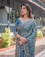 ALMAARI FASHION Handloom Cotton Floral Printed Saree with Tassels on Edges & Attached Blouse Piece | 5.5 Meter Saree + 0.8 Meter Blouse - Image 5