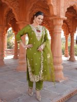 Naixa Women's Rayon Embroidered Straight Kurta with Pant and Dupatta Sets (NX-741) - Image 4