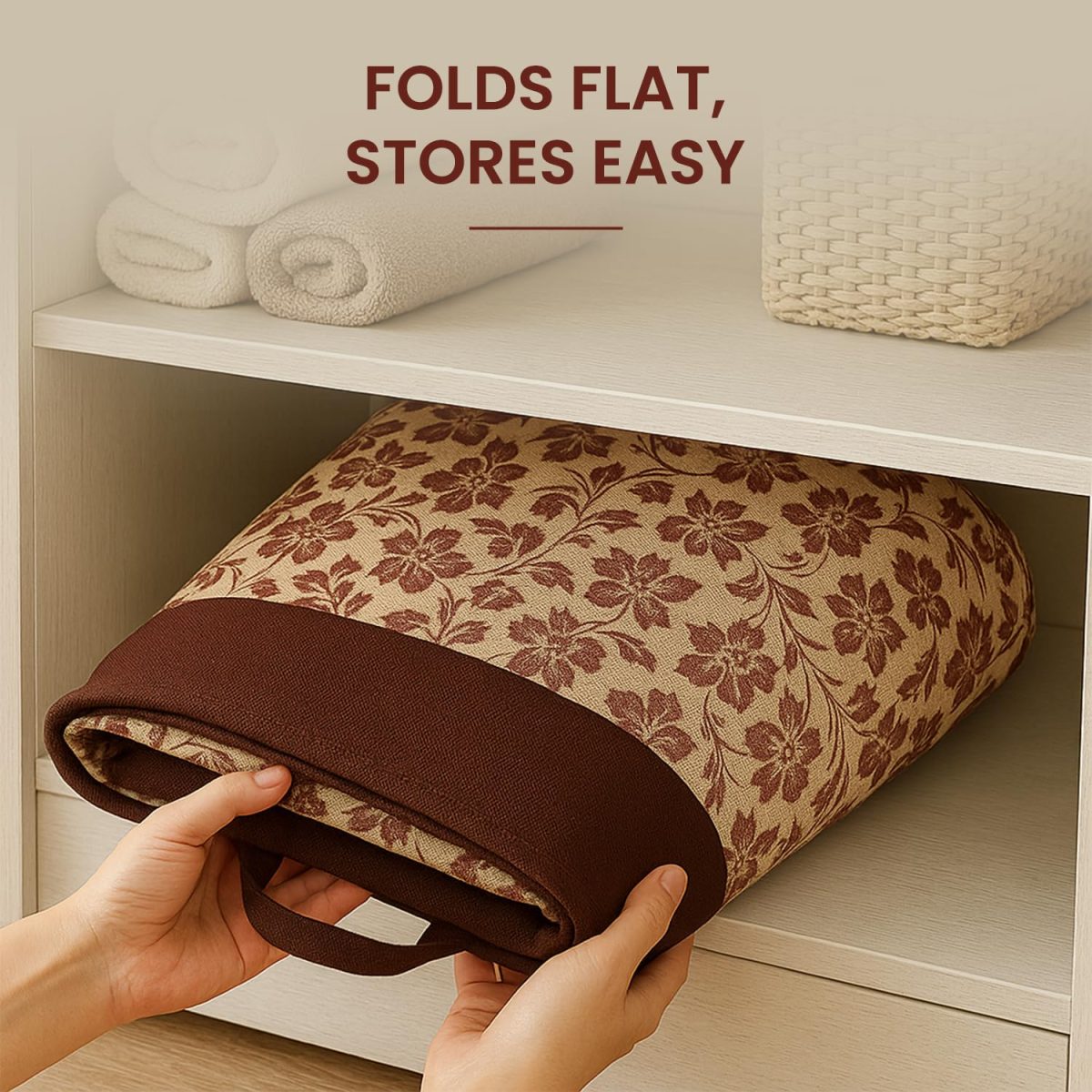 HOMFIL Brand - Laxis 45L Printed Laundry Bag for Clothes Foldable with Easy Carry Handles, Non Woven Laundry Basket for Clothes, Toys, Storage, Clothes Basket Storage Organizer - Brown - Image 4