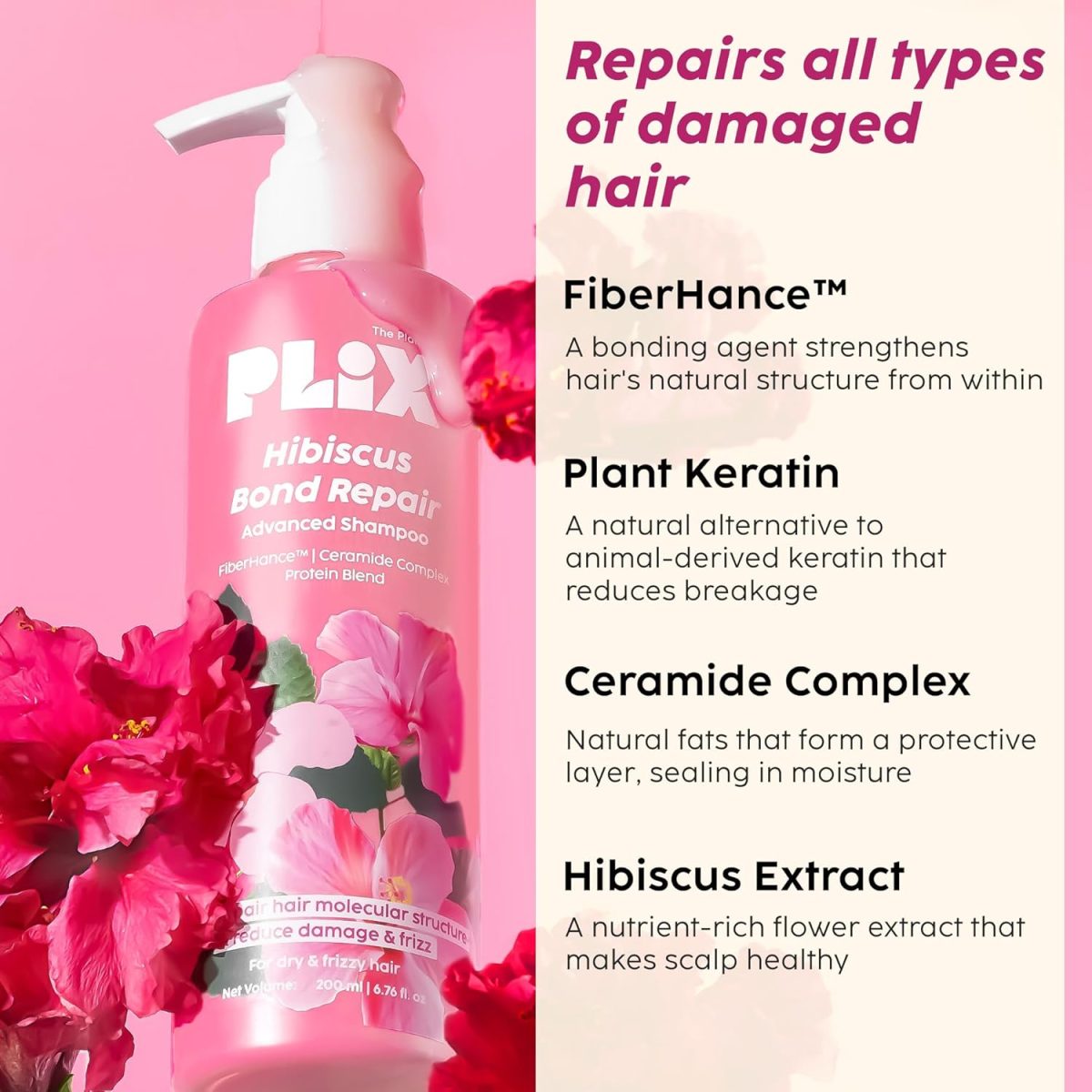 The Plant Fix Plix Hibiscus Bond Repair Advanced Shampoo For Damaged, Frizzy Hair - 200Ml | Repair Hair Molecular Structure | Fiberhance & Hibiscus Extract | Men & Women - Image 5