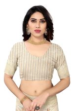 SERONA FABRICS Women's Assam Cotton Silk With Golden Border Thread Embroidered Work Saree With Blouse Piece - Image 5