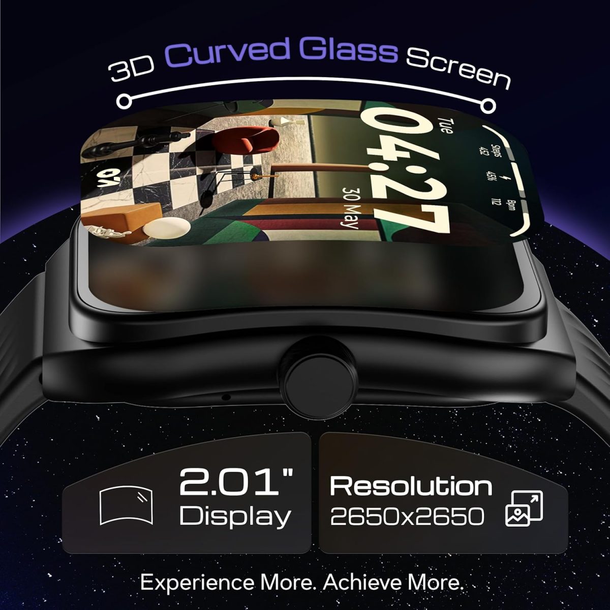 Boult Trail Pro Smartwatch 2.01'' 3D Curved Screen+AMOLED, BT Calling 5.3, 600 Nits Brightness, IP68, 250+ Watchfaces, 120+ Sports Modes, AI Voice Assistant, SpO2 Tracking (Pure Black) - Image 3
