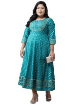 Yash Gallery Women's Cotton Blend Relaxed Fit Anarkali Floral Printed Kurta - Image 2