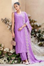 MOKOSH Women's Solid Chinon Embroidered V Neck Sleeveless Kurta and Pant with Dupatta Set - Image 4