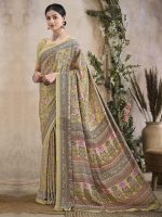 AKHILAM Women's Crepe Botanical Printed Saree With Unstitched Blouse (VIVNTA34301A_TFH_Parent) - Image 3