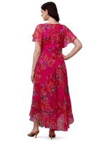 Fashion2wear Women's Georgette Floral Digital Print Short Sleeve Full-Length Fit & Flare Long Gown Dress for Girls (LN-X9TQ-MN1D) - Image 2