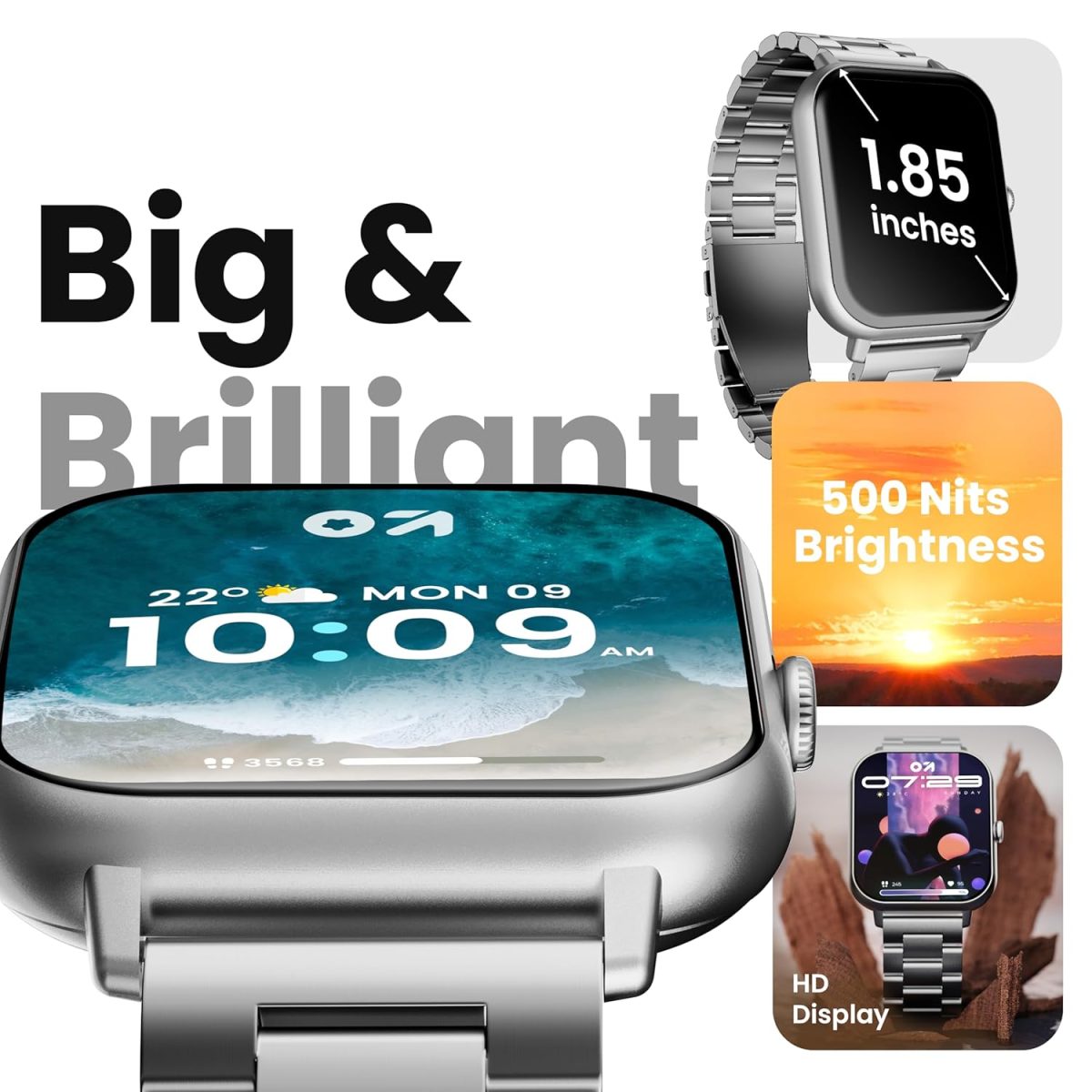GOBOULT Drift+ Smart Watch 1.85''HD Screen, Bluetooth Calling, IP68, 500 Nits Brightness,150+ Watchfaces, AI Voice Assistant, SpO2 Monitoring, 100+ Sports Mode Smartwatch (Chrome) - Image 4