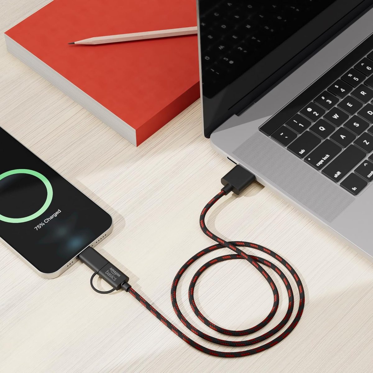 amazon basics 2-in-1 Type-C and Micro USB Braided Cable | 3A/18W Fast Charging & 480 Mbps Data Transfer | 1.2m, Tangle Free Cable - Image 6