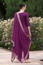VredeVogel Viscose Rayon Silk Kurta Pant Set with Chiffon Dupatta for Women - Image 5