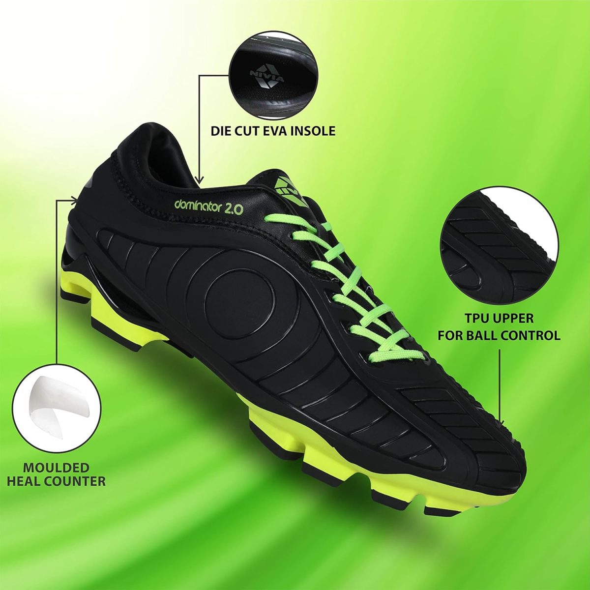 Nivia Dominator 2.0 Football Shoes for Mens | TPU Sole with Direct Injection Molding Technology | A Moulded Removable E.VA Sockliner | Pre-Molded TPU Light Weight Insole - Image 2
