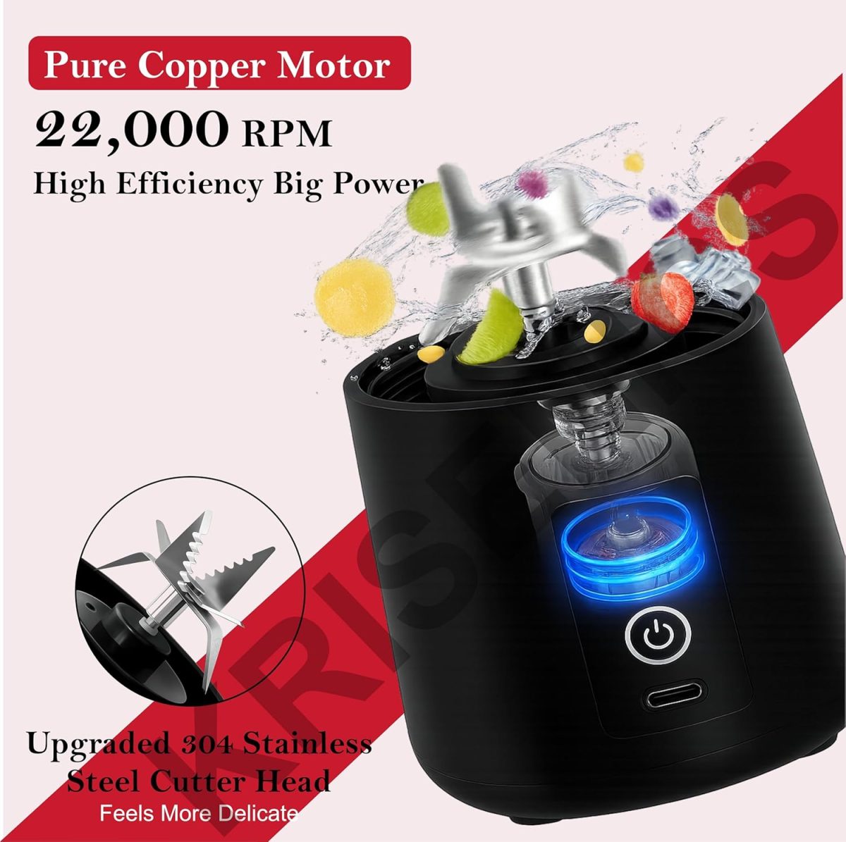 Portable 6-Blade Juicer Blender with built-in Jar,Juice Mixer Bottle,Fruit Juice Machine,USB Rechargeable Personal Size Juicer Grinder for Juices,appliance for Protein&Milk Shakes (Black, 380ML) - Image 5