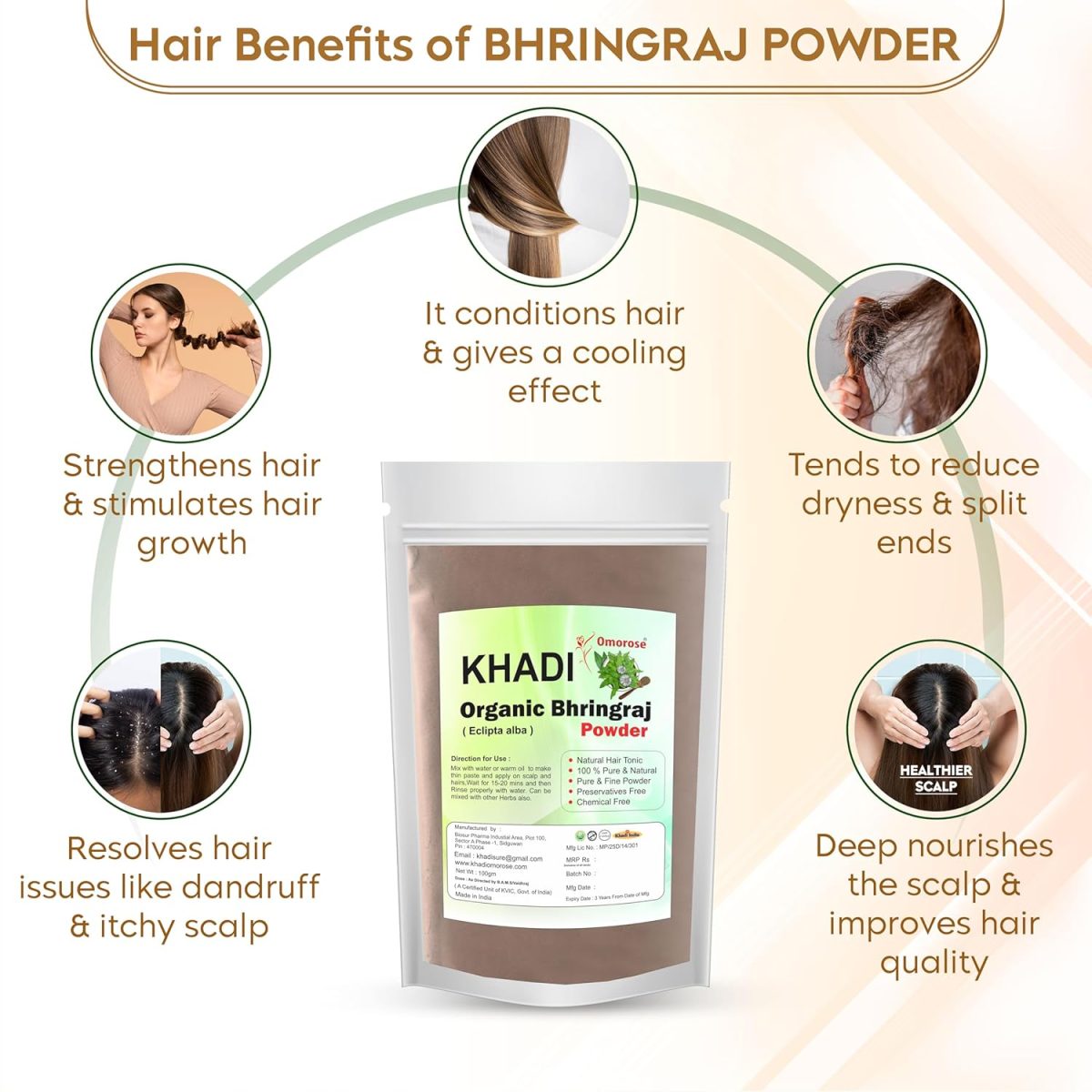 Khadi Omorose Bhringraj Powder For Nourishment Of Skin And Hair | 100 Grams | For Nourihment of Hairs - Image 4