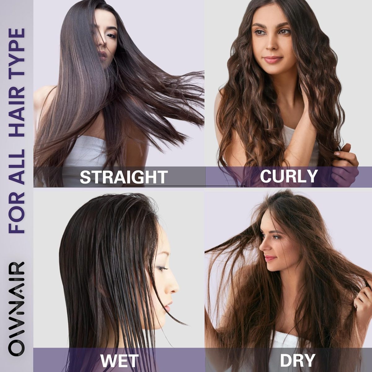 OWNAIR Pro Hair Dryer & Straightener, Hot Air Brush, 4 Heat & Speed Modes, Cool Shot, 1200 Watts, Purple - Image 6