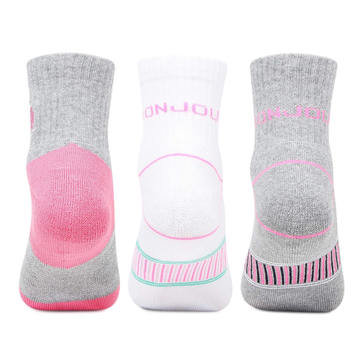 Bonjour Cotton Women Multicolored Cushioned Ankle Length Sports Socks -Pack Of 3 - Image 3