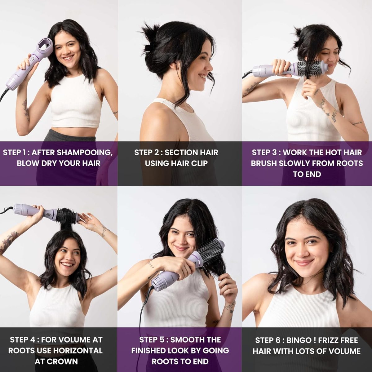 OWNAIR Pro Hair Dryer & Straightener, Hot Air Brush, 4 Heat & Speed Modes, Cool Shot, 1200 Watts, Purple - Image 5