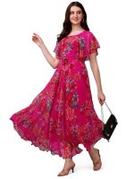 Fashion2wear Women's Georgette Floral Digital Print Short Sleeve Full-Length Fit & Flare Long Gown Dress for Girls (LN-X9TQ-MN1D) - Image 5