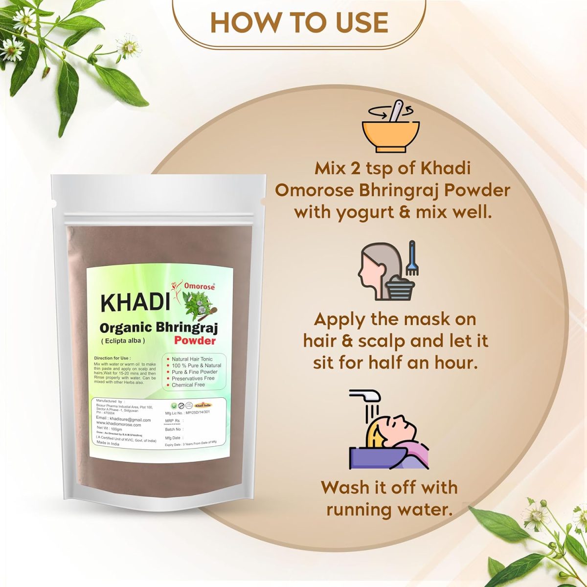 Khadi Omorose Bhringraj Powder For Nourishment Of Skin And Hair | 100 Grams | For Nourihment of Hairs - Image 5