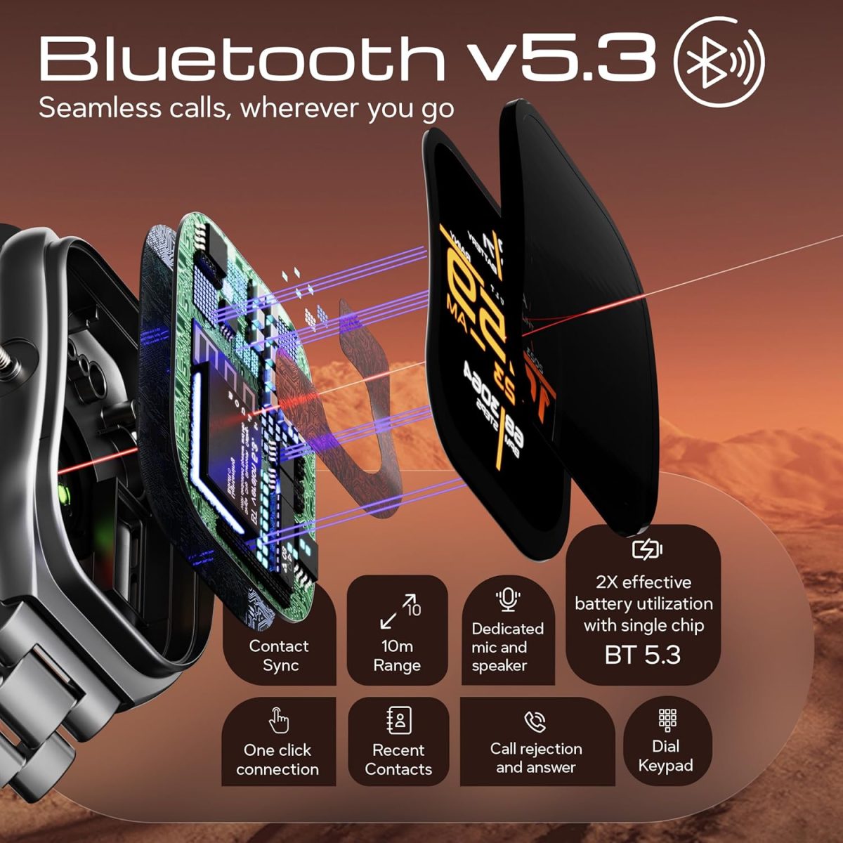 Boult Newly Launched Trail Pro Smartwatch 2.01'' 3D Curved Screen+AMOLED, BT Calling 5.3, 600 Nits Brightness, IP68, 250+ Watchfaces, 120+ Sports Modes, AI Voice Assistant, SpO2 Tracking (Chrome) - Image 8