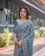 ALMAARI FASHION Handloom Cotton Floral Printed Saree with Tassels on Edges & Attached Blouse Piece | 5.5 Meter Saree + 0.8 Meter Blouse - Image 7