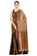 DURGA HANDLOOMS Womens Soft Handloom Cotton Saree with Stripes | 5.5 meter | Color Block Design | Soft & Breathable | Lightweight Saree