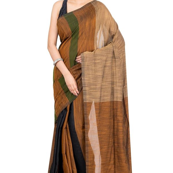 DURGA HANDLOOMS Womens Soft Handloom Cotton Saree with Stripes | 5.5 meter | Color Block Design | Soft & Breathable | Lightweight Saree