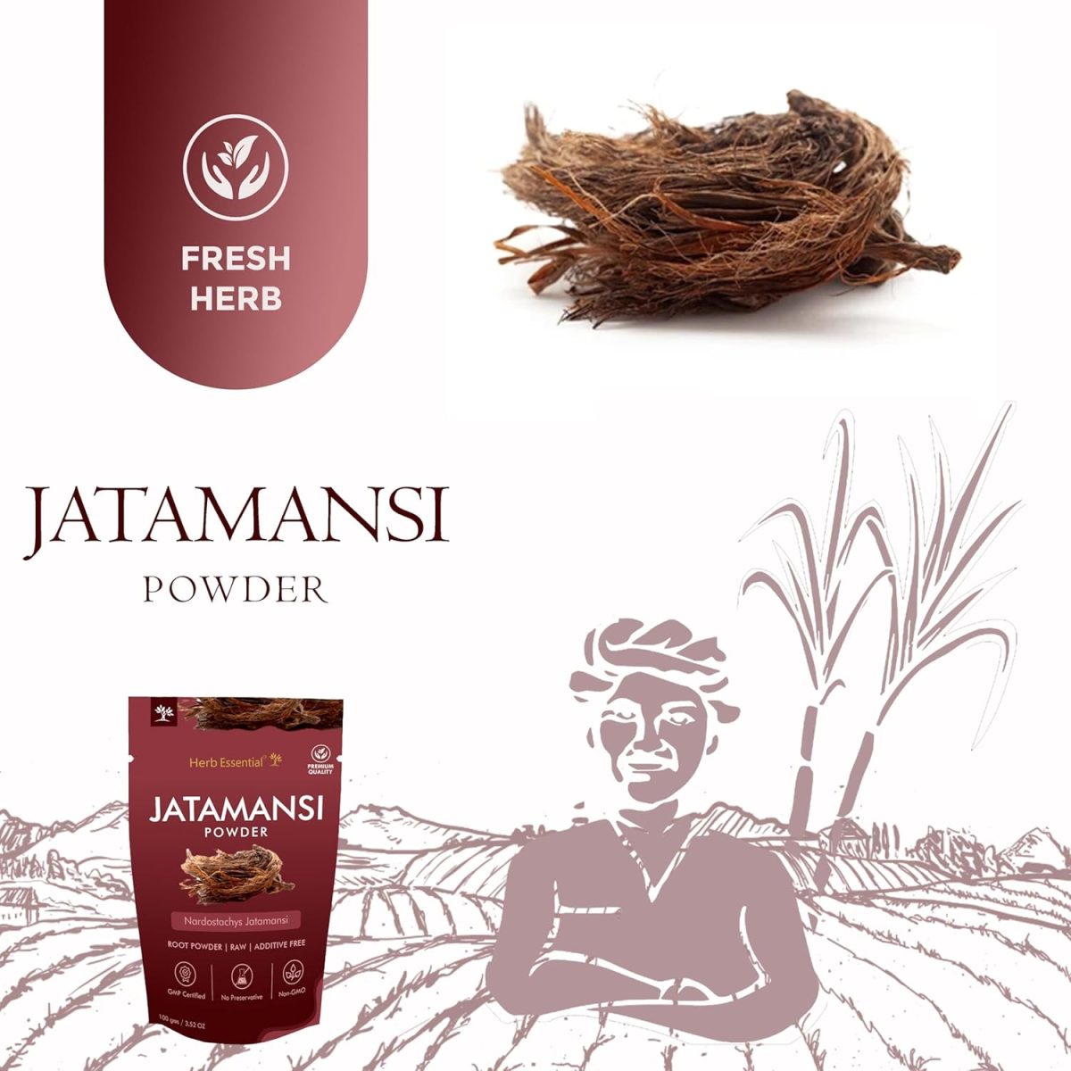 Herb Essential Jatamansi Root Powder,100 g | For Strong, Shiny, and Silky Hair | For Dandruff & Spilt Ends Free Hair | Moisturizes Scalp - Image 4