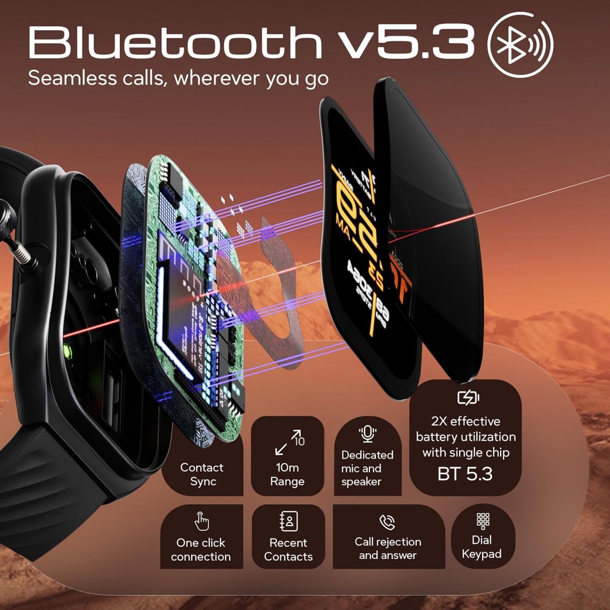 Boult Trail Pro Smartwatch 2.01'' 3D Curved Screen+AMOLED, BT Calling 5.3, 600 Nits Brightness, IP68, 250+ Watchfaces, 120+ Sports Modes, AI Voice Assistant, SpO2 Tracking (Pure Black) - Image 8