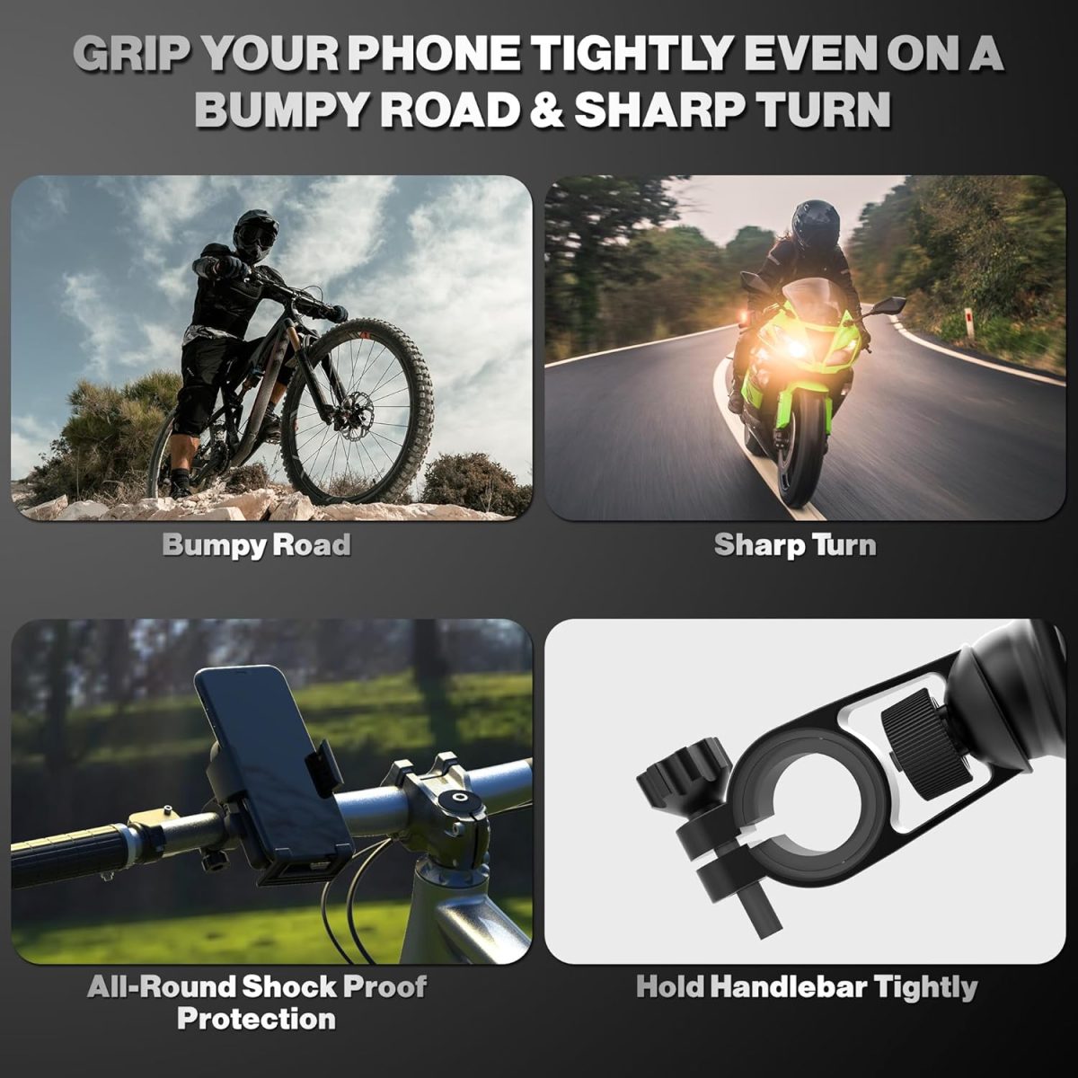 WeCool B1 360° Rotational Mobile Holder for Bikes,Motorcycle Handlebar Mounts for Maps and GPS Navigation,Bike Mobile Holder with One Click Locking, Firm Gripping, Anti Shake and Stable Phone Mount - Image 6