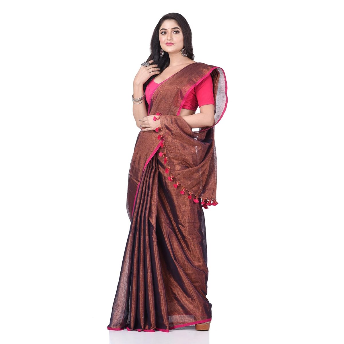 dB DESH BIDESH Women`s Bengal MayurKonthi Color Changer Tissue Pure Handloom Cotton Saree With Blouse Piece - Image 6
