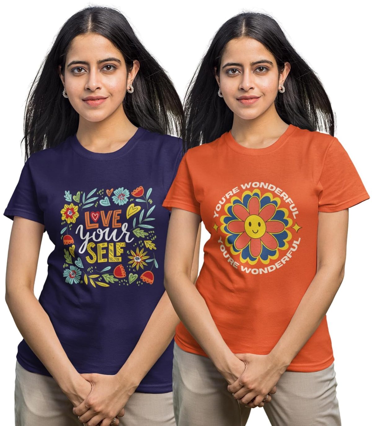 Reifica Women's Cotton Half Sleeve Regular Fit Printed Tshirts for Women/Girls Combo Pack of 2