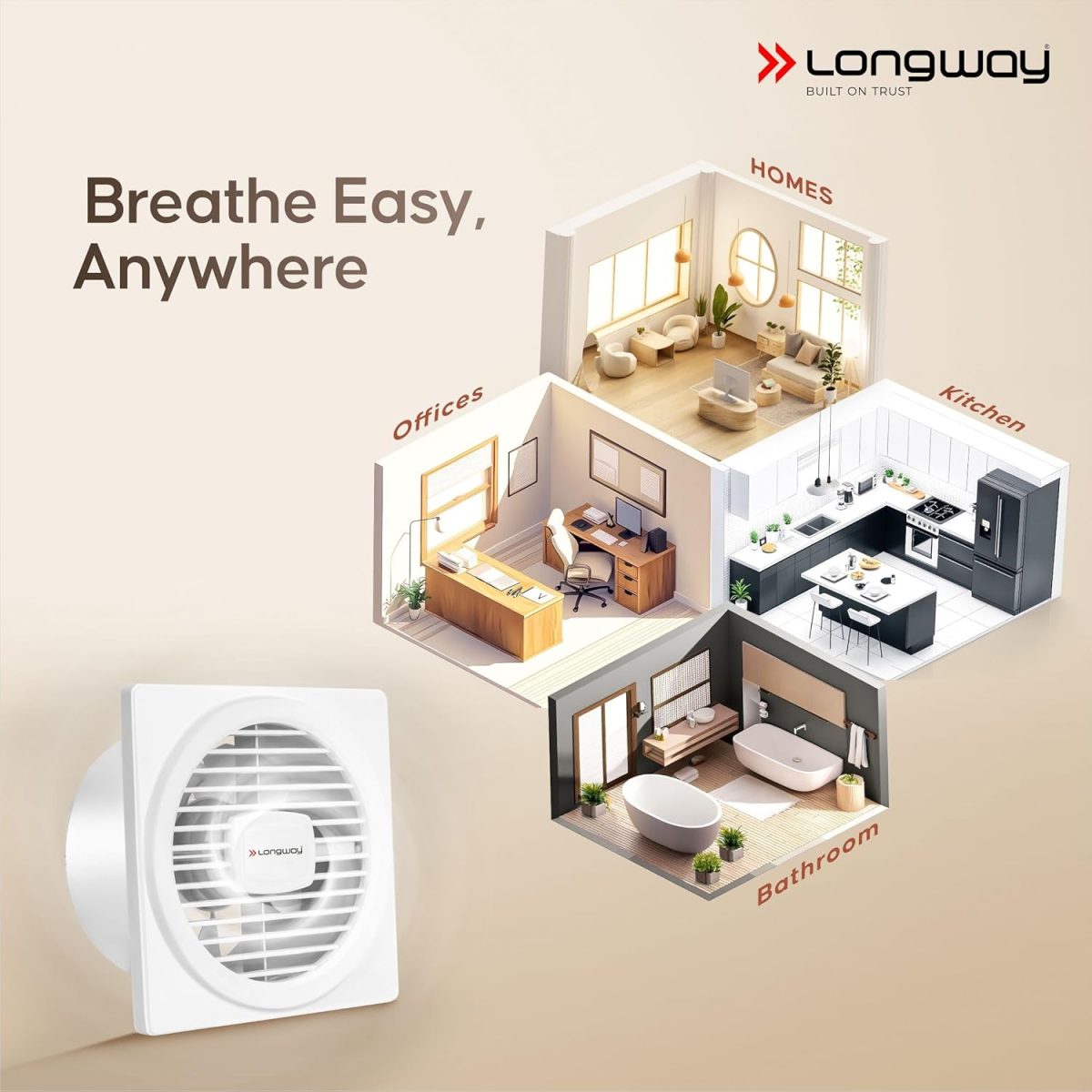LONGWAY Gusto 6 Inch 150 MM Ventilation Exhaust Fan | High Speed Powerful Motor | Suitable for Bathroom, Kitchen, Office (White) - Image 8