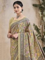 AKHILAM Women's Crepe Botanical Printed Saree With Unstitched Blouse (VIVNTA34301A_TFH_Parent) - Image 4