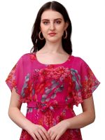 Fashion2wear Women's Georgette Floral Digital Print Short Sleeve Full-Length Fit & Flare Long Gown Dress for Girls (LN-X9TQ-MN1D) - Image 3